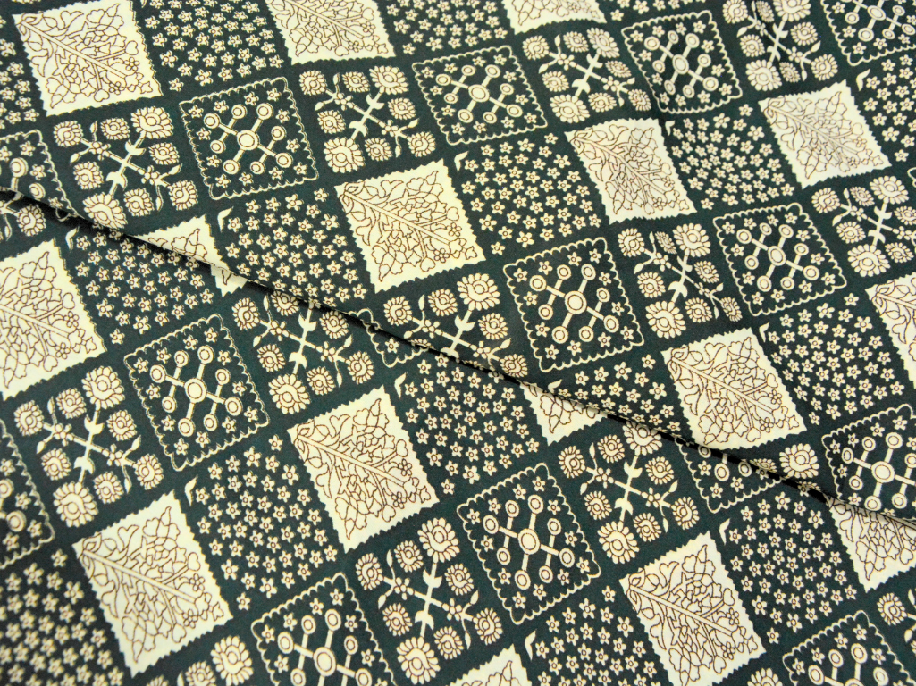 Dark Green Diamond Digitally Printed Butter Crepe Fabric