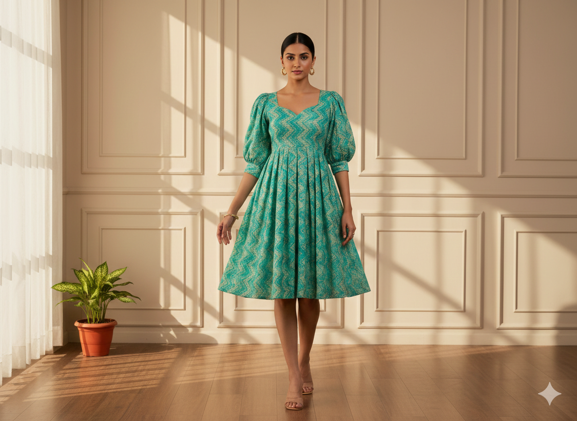 टील ग्रीन स्ट्रिप्स शुद्ध मुल मुल कॉटन फ़ैब्रिक