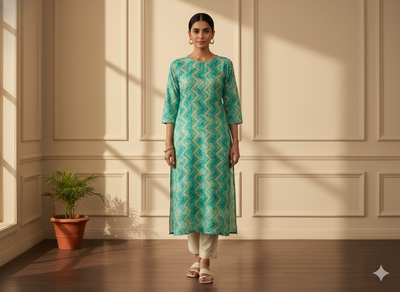 टील ग्रीन स्ट्रिप्स शुद्ध मुल मुल कॉटन फ़ैब्रिक