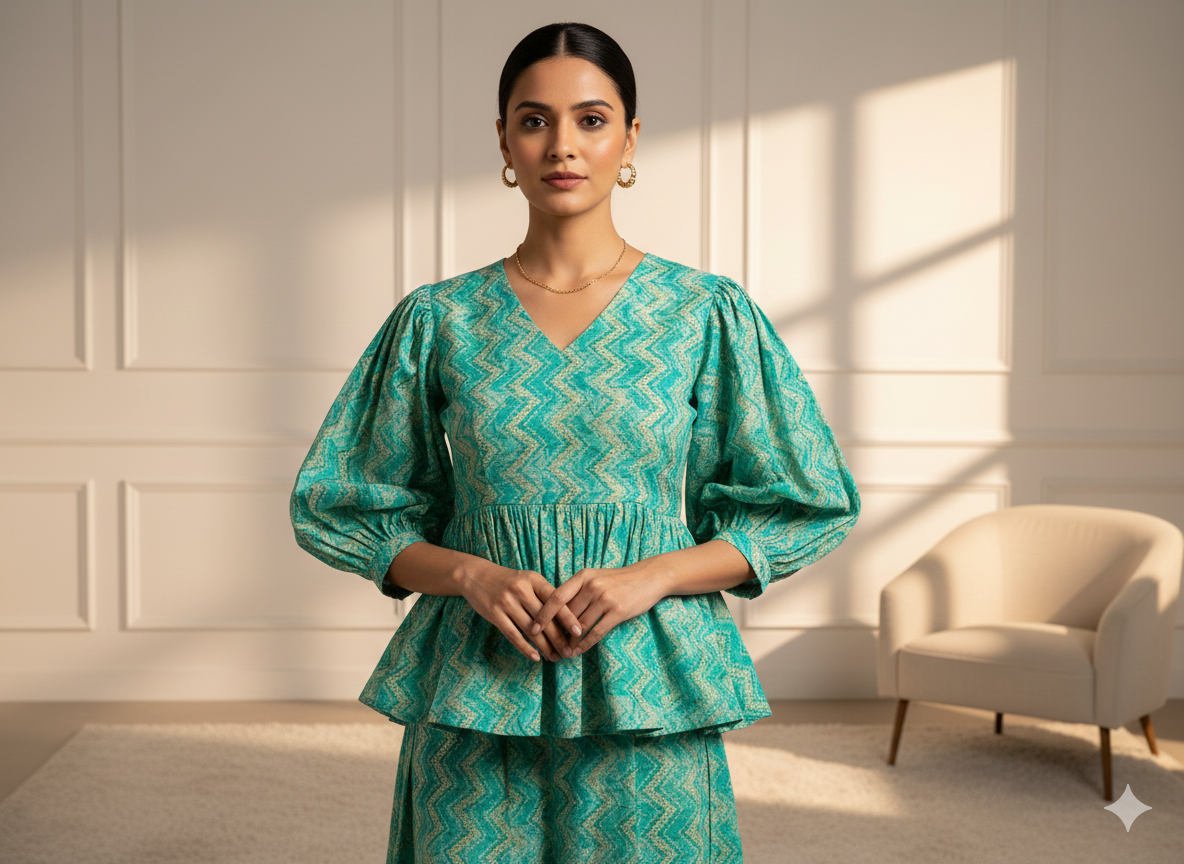 टील ग्रीन स्ट्रिप्स शुद्ध मुल मुल कॉटन फ़ैब्रिक