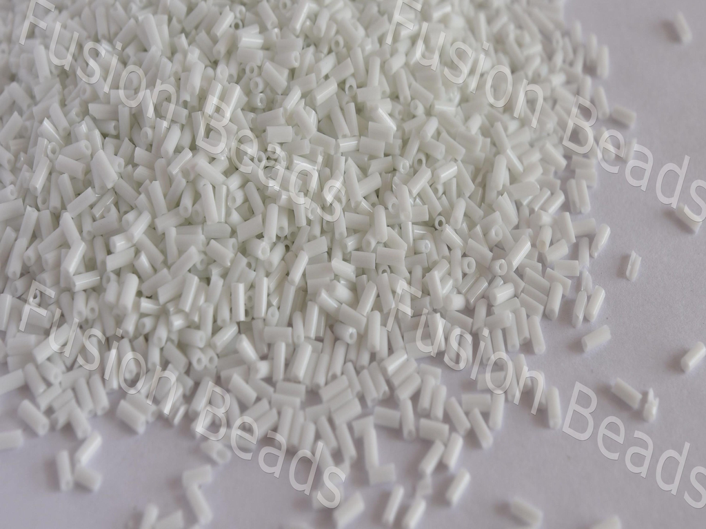 Opaque Frosted White Pipe / Bugle Glass Beads (10685427795)