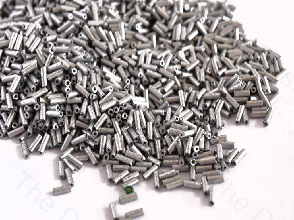 Dull Silver Metallic Bugle / Pipe Glass Beads | The Design Cart (1557079523362)