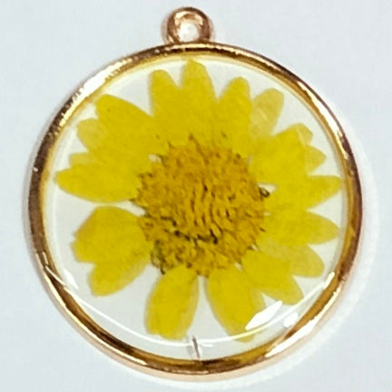 Yellow Spherical Floral Design Resin Pendants with Two Holes