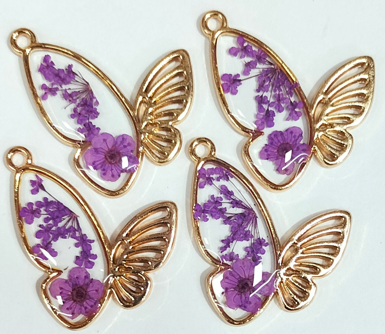 Purple Butterfly Floral Rsin Charms with One Hole