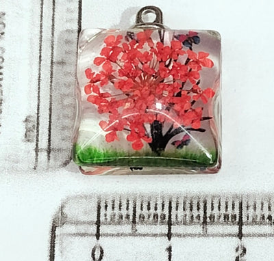 Berry Red Square Tree Design Resin Pendants