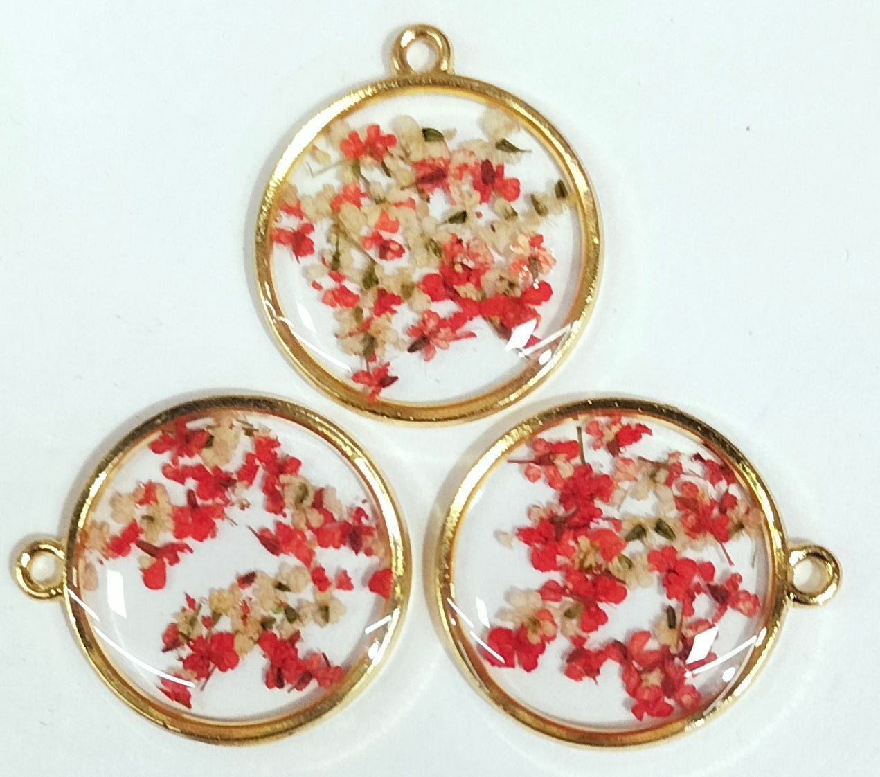 Red & Golden Spherical Floral Design Resin Pendants with One Hole