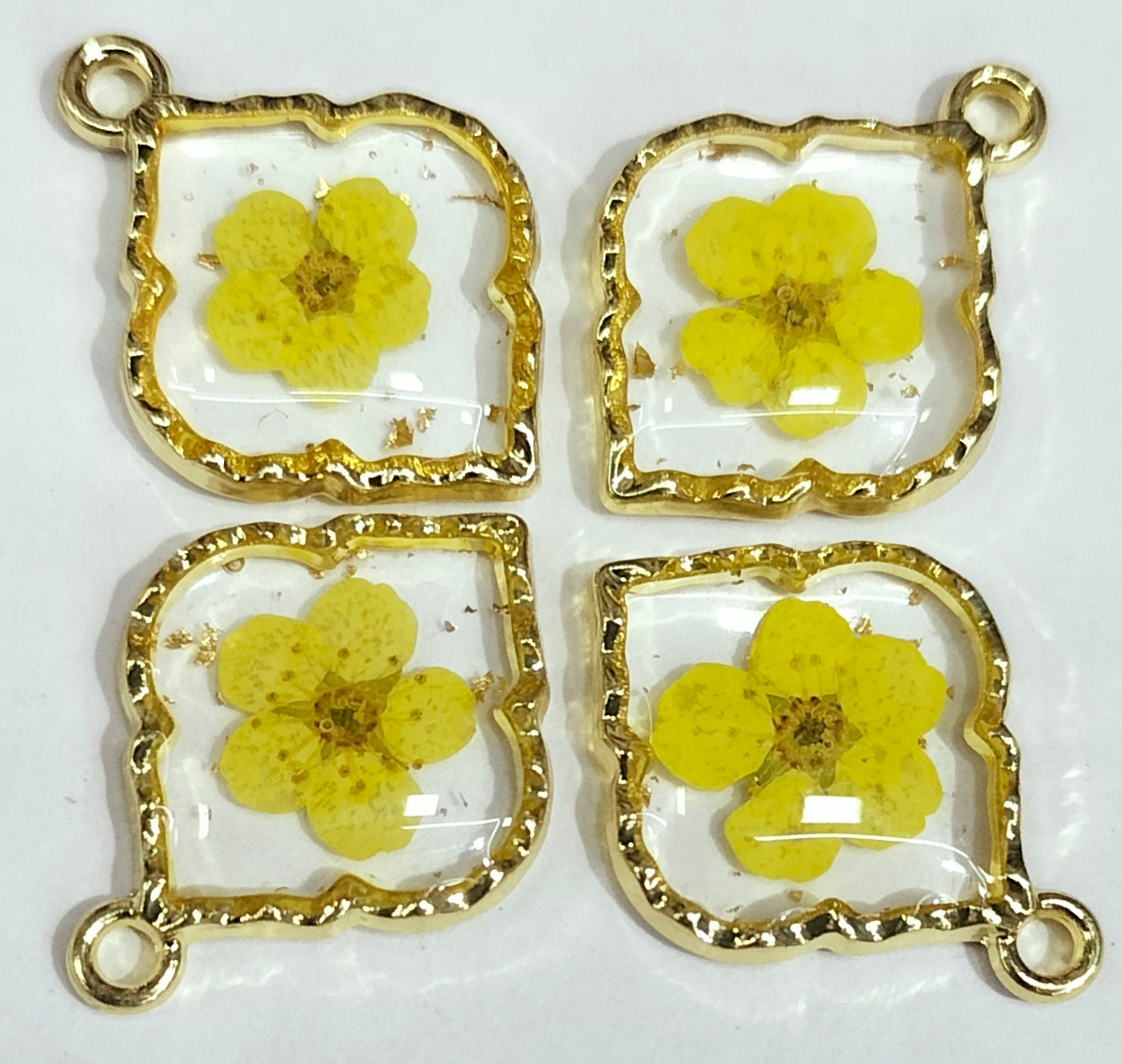 Yellow & Golden Leaf Shaped Floral Design Resin Pendants with One Hole