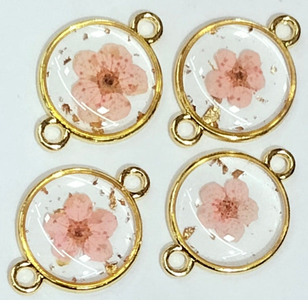 Peach & Golden Spherical Floral Design Resin Pendants with Two Holes