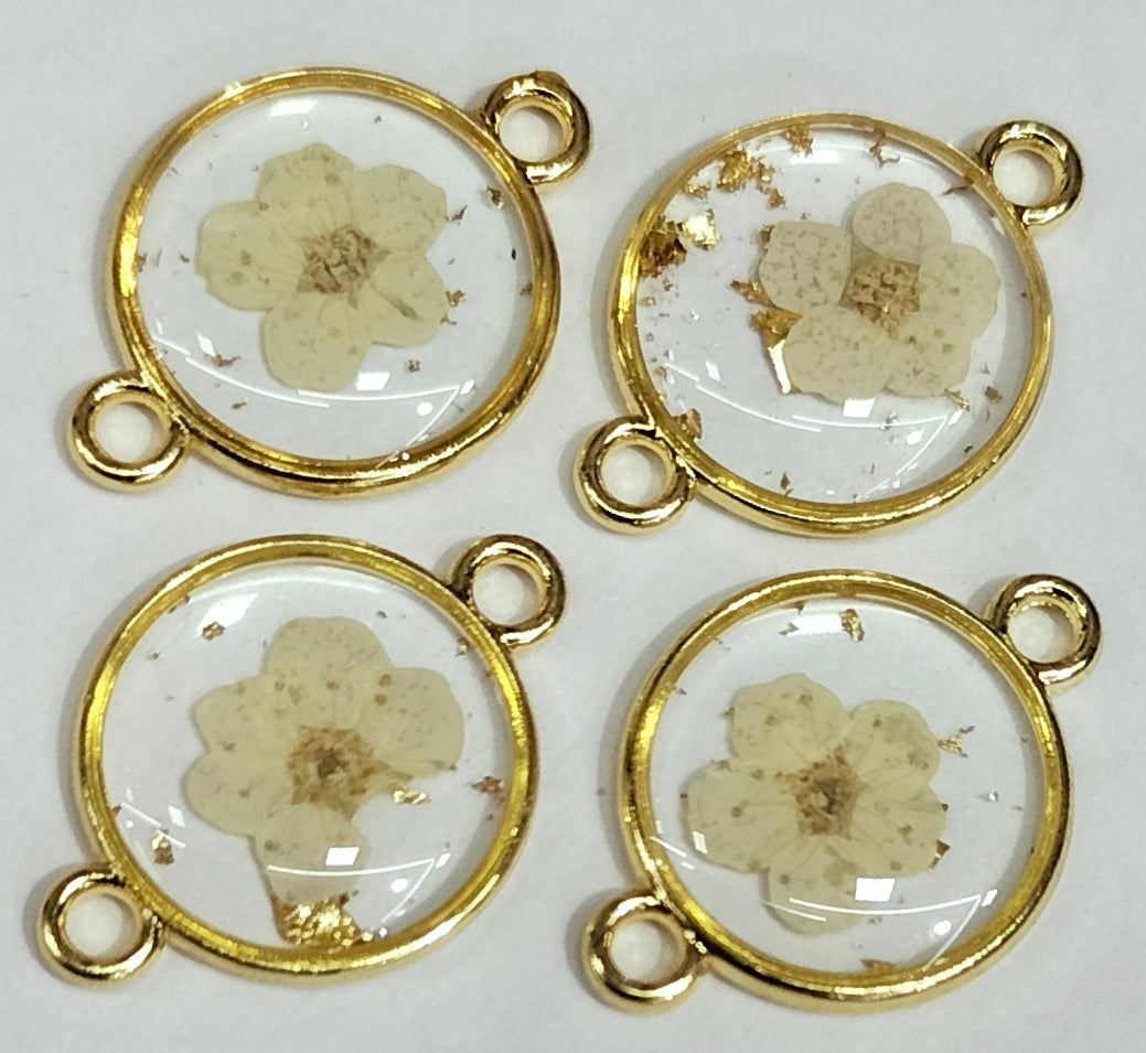 Light Yellow Spherical Floral Design Resin Pendants with Two Holes