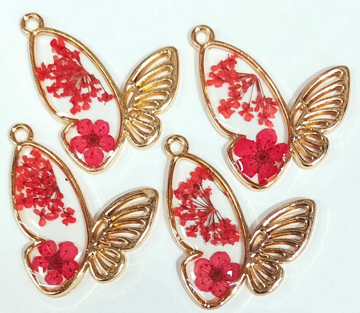 Red & Golden Butterfly Floral Rsin Charms with One Hole