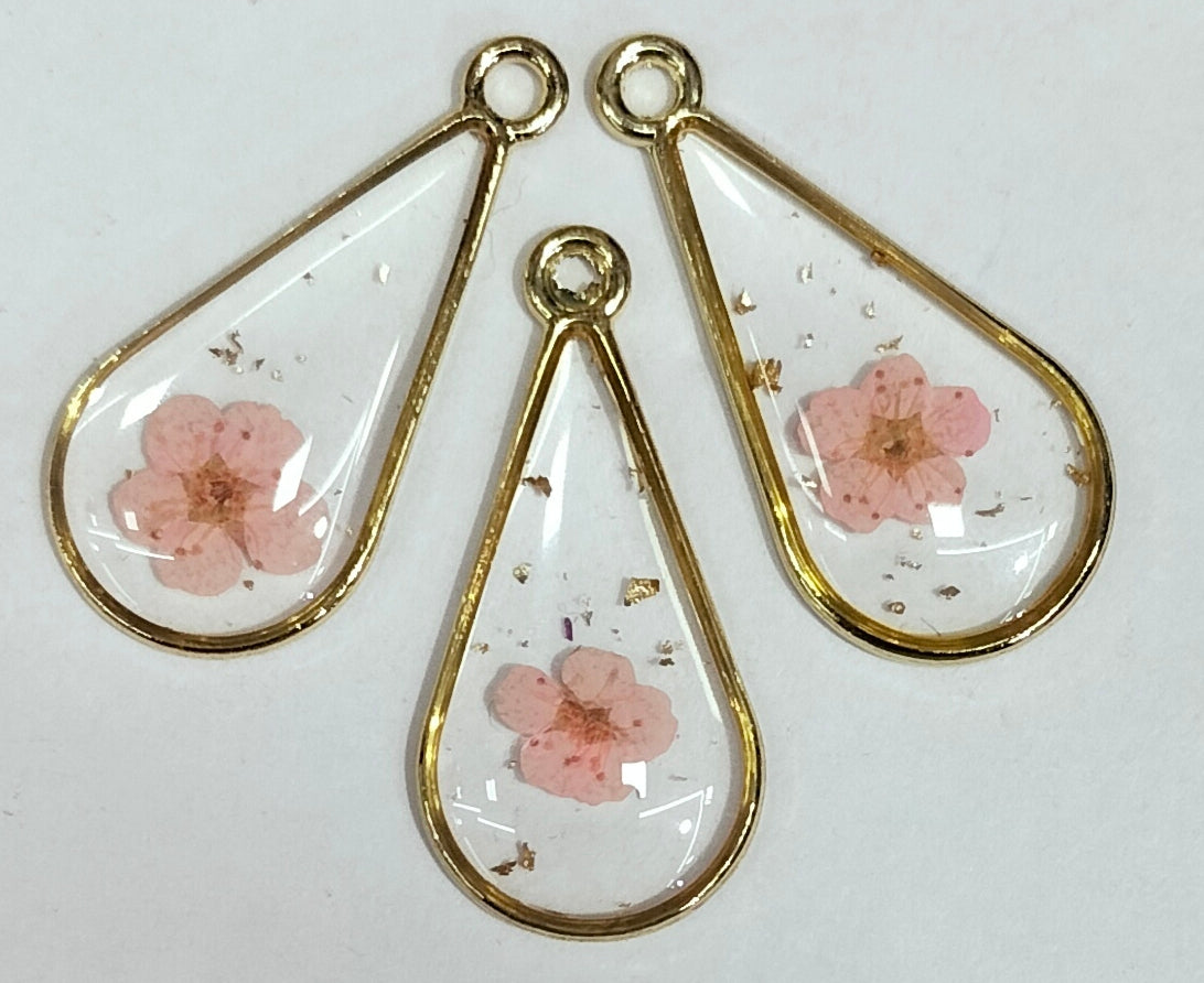 Peach Drop Shaped Floral Design Resin Pendants with One Hole