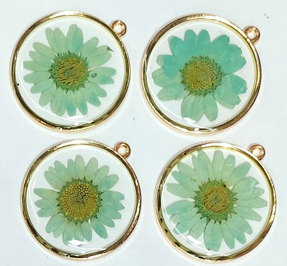 Pistachio Spherical Floral Design Resin Pendants with Two Holes