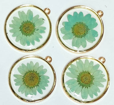 Pistachio Spherical Floral Design Resin Pendants with Two Holes