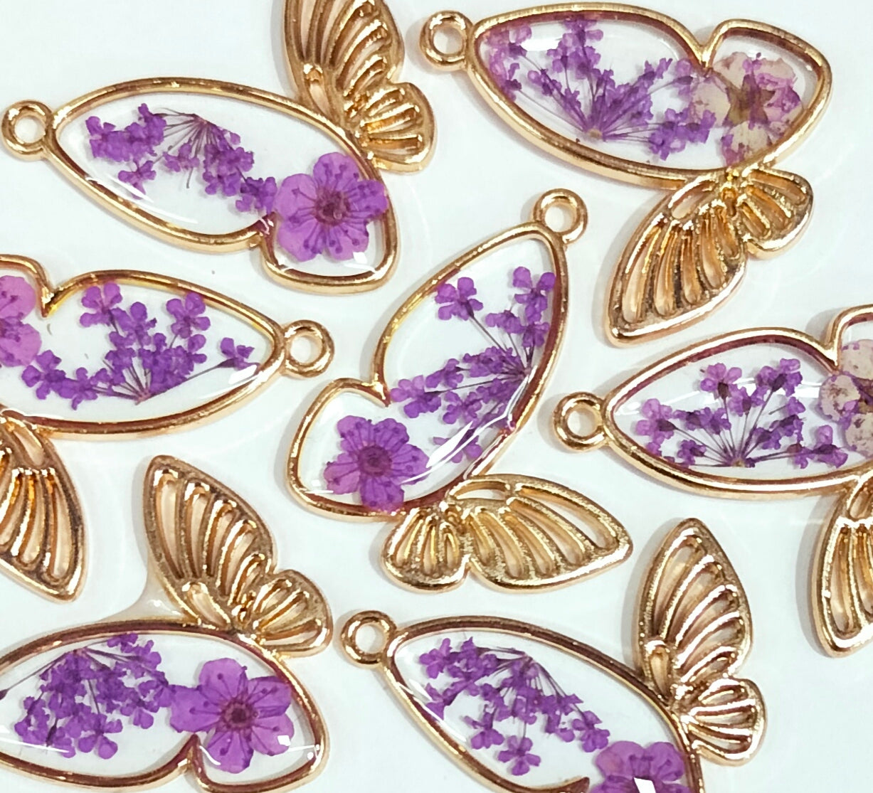 Purple Butterfly Floral Rsin Charms with One Hole