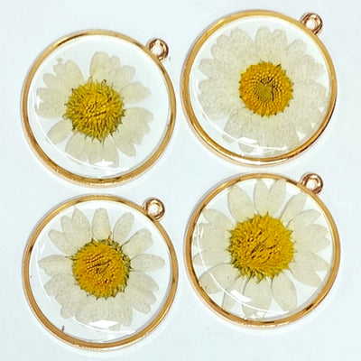 White Spherical Floral Design Resin Pendants with Two Holes