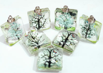 Light Sage Green  Square Tree Design Resin Pendants