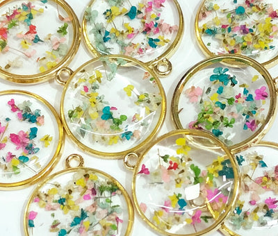 Multicolor Spherical Floral Design Resin Pendants with One Hole