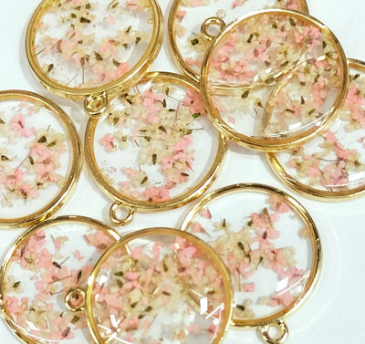 Peach & Golden Spherical Floral Design Resin Pendants with One Hole