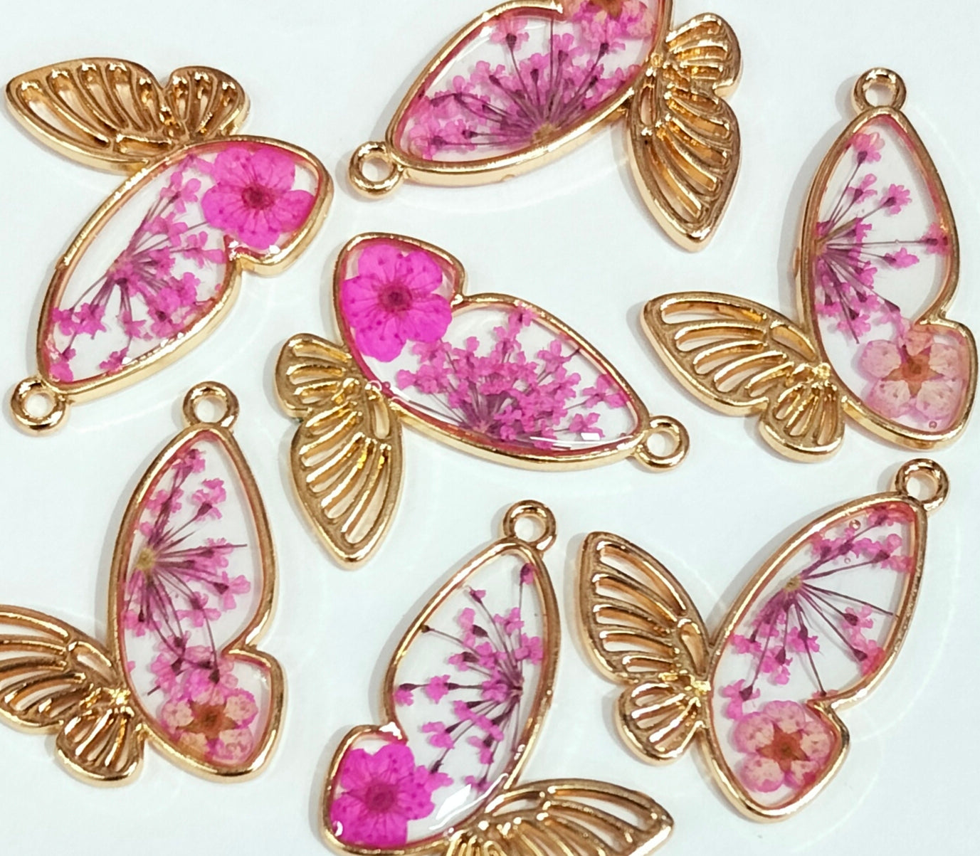 Pink & Golden Butterfly Floral Rsin Charms with One Hole