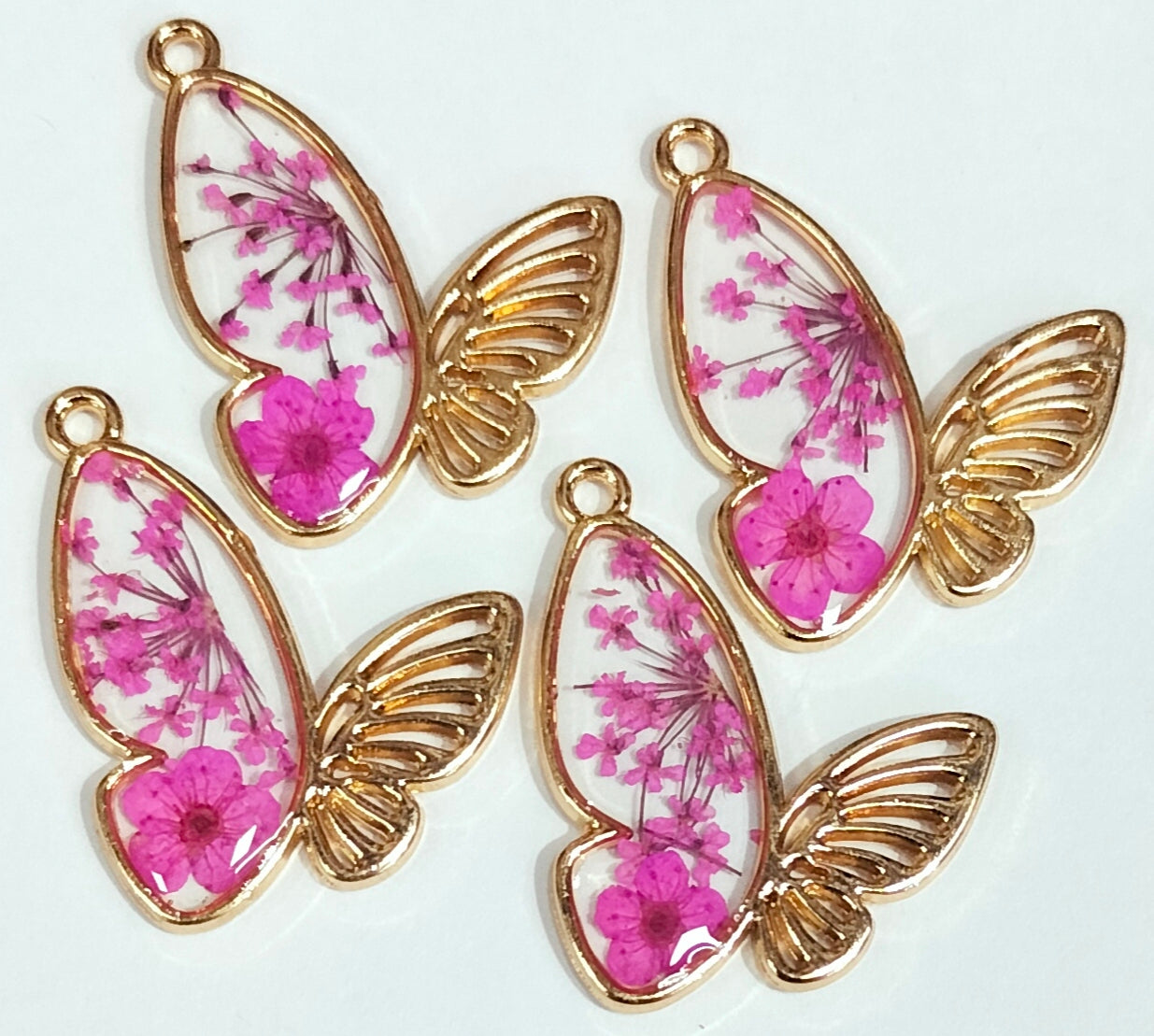 Pink & Golden Butterfly Floral Rsin Charms with One Hole