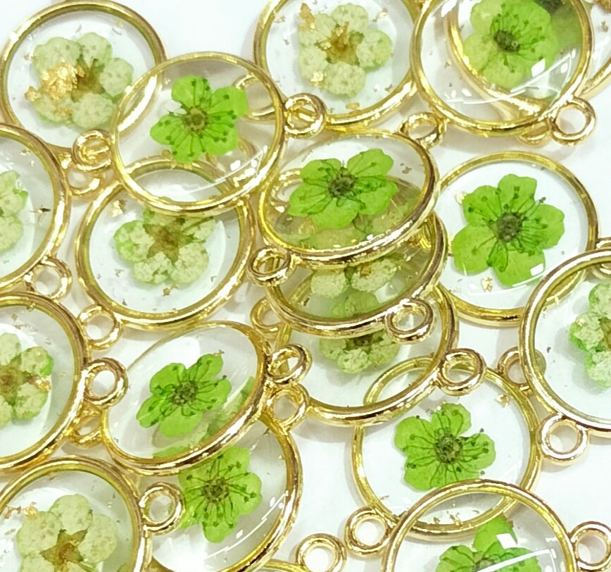 Light Green Spherical Floral Design Resin Pendants with Two Holes