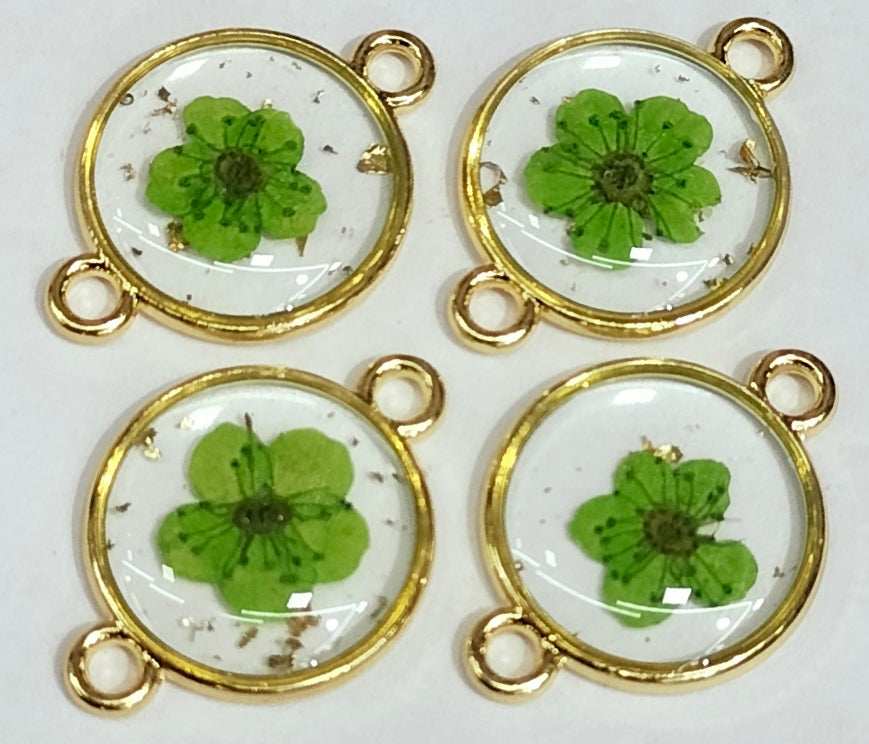 Light Green Spherical Floral Design Resin Pendants with Two Holes