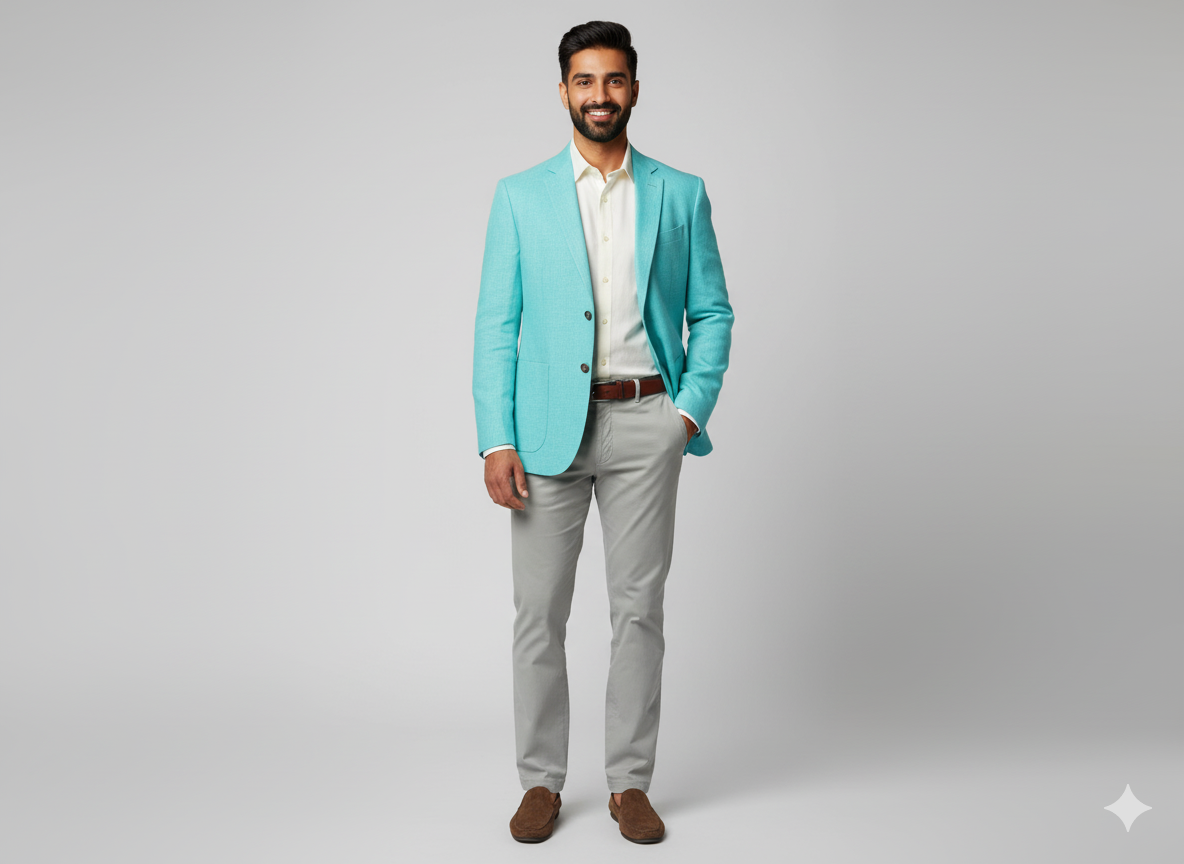 फ़िरोज़ा नीला शुद्ध लिनन कपड़ा - 60 ली