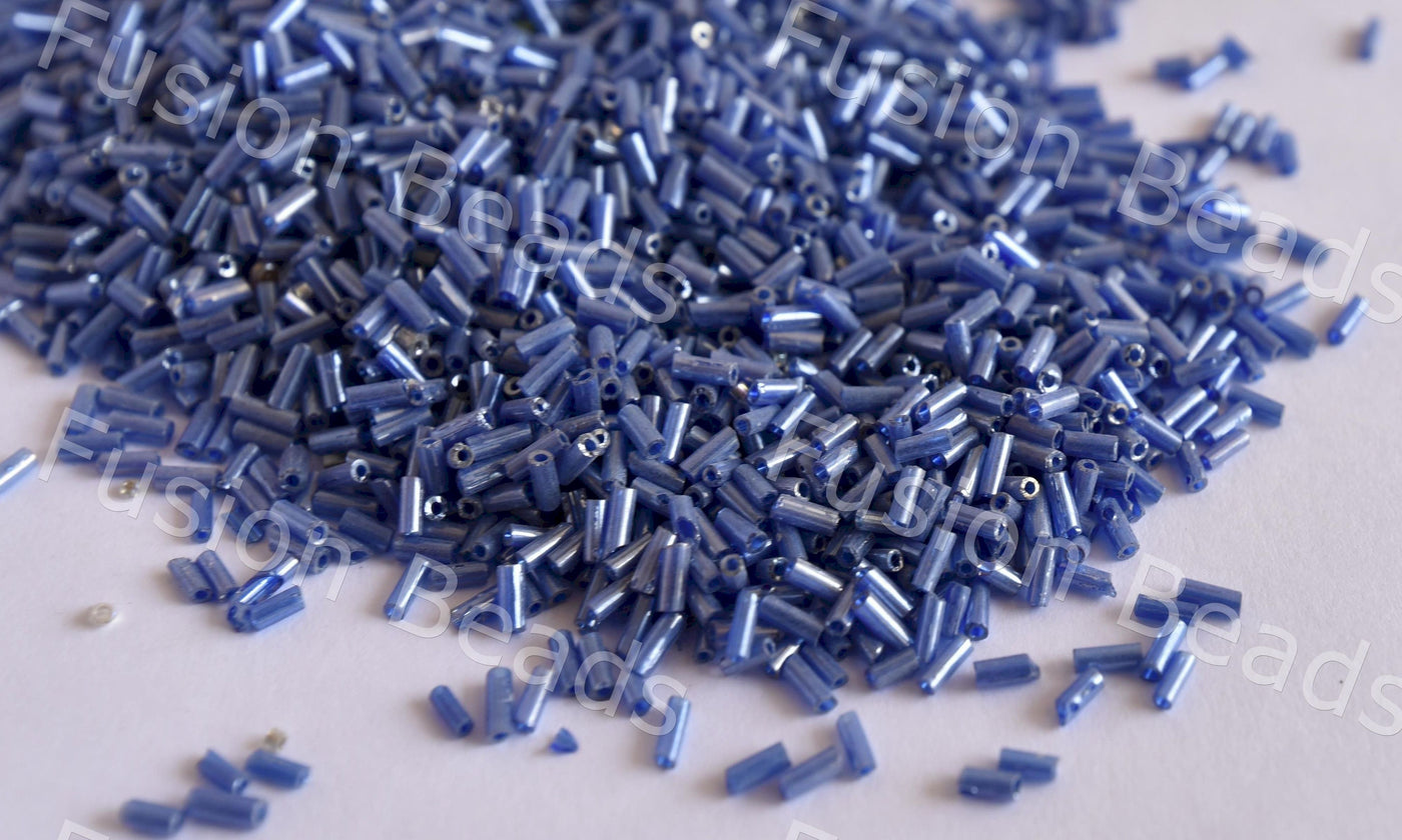 Dark Blue Transparent Luster Bugle / Pipe Beads (1620431339554)