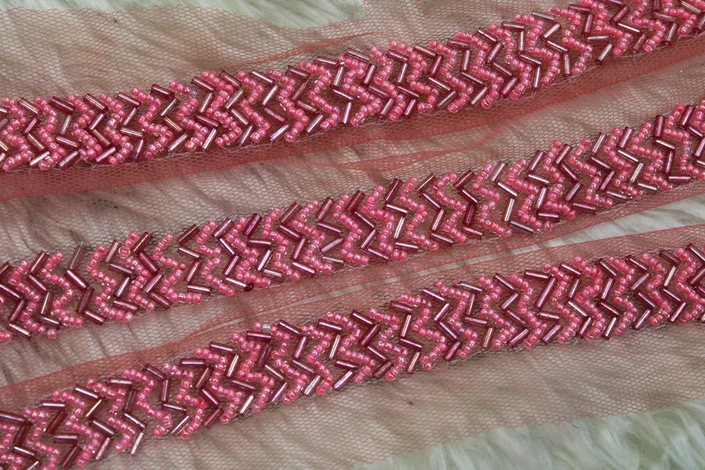 Pink Embellished Handwork Trim