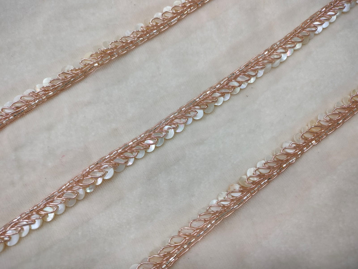 Rose Gold & Cream Embellished Handwork Trim