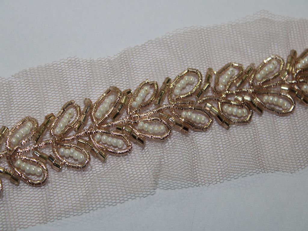 Rose Gold & White Embellished Handwork Trim