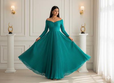 प्रीकट 2.5 मीटर लाइट फ़िरोज़ा प्लेन प्लीटेड विस्कोस जॉर्जेट फ़ैब्रिक