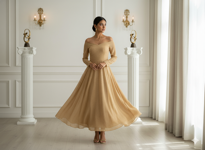 कैमल बेज प्लेन 60 ग्राम जॉर्जेट फ़ैब्रिक