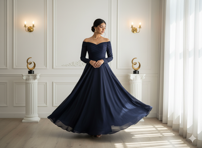 2.5 मीटर गहरे नीले रंग का सादा 60 ग्राम जॉर्जेट कपड़ा का प्रीकट