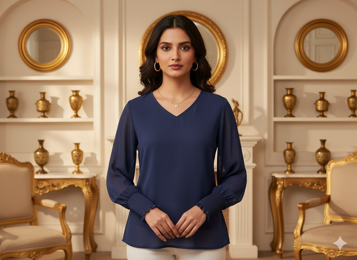 1.5 मीटर बेरी ब्लू प्लेन 60 ग्राम जॉर्जेट कपड़े का प्रीकट