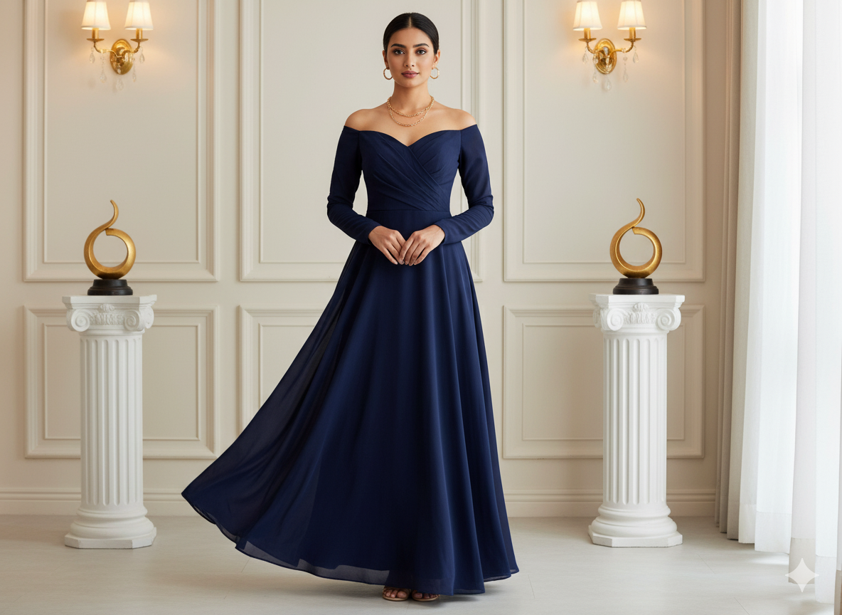 1.5 मीटर बेरी ब्लू प्लेन 60 ग्राम जॉर्जेट कपड़े का प्रीकट