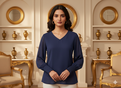 1.5 मीटर बेरी ब्लू प्लेन 60 ग्राम जॉर्जेट कपड़े का प्रीकट