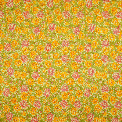 Yellow Multicolor Floral Dyed and Printed Pure Cotton Unstitched Fabric