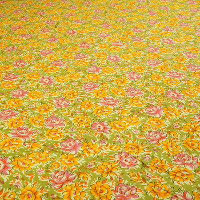 Yellow Multicolor Floral Dyed and Printed Pure Cotton Unstitched Fabric