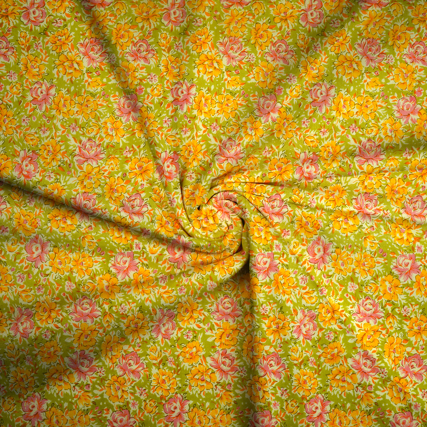 Yellow Multicolor Floral Dyed and Printed Pure Cotton Unstitched Fabric