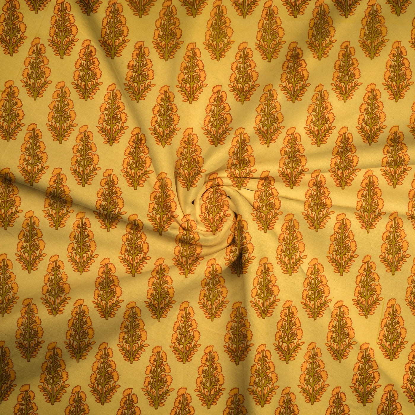 Yellow Motifs Dyed and Printed Pure Cotton Unstitched Fabric