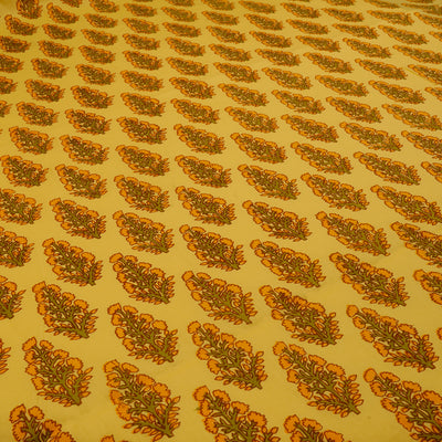 Yellow Motifs Dyed and Printed Pure Cotton Unstitched Fabric