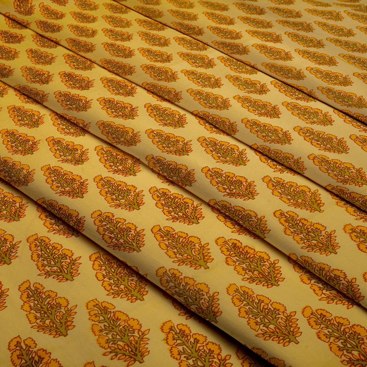 Yellow Motifs Dyed and Printed Pure Cotton Unstitched Fabric