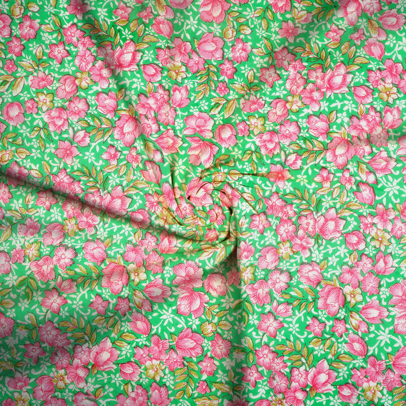 Light Green & Pink Pure Cotton Printed Unstitched Fabric