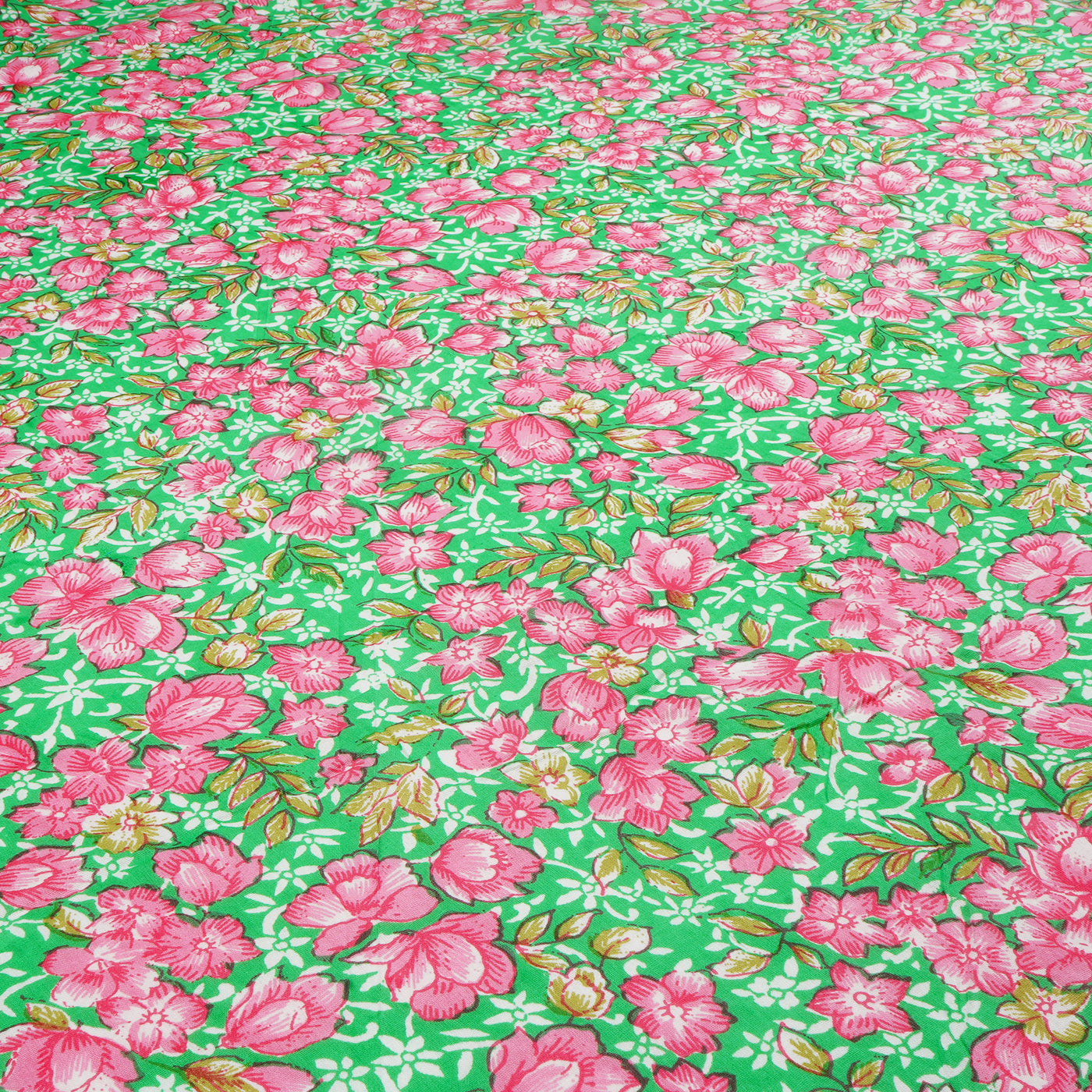 Light Green & Pink Pure Cotton Printed Unstitched Fabric