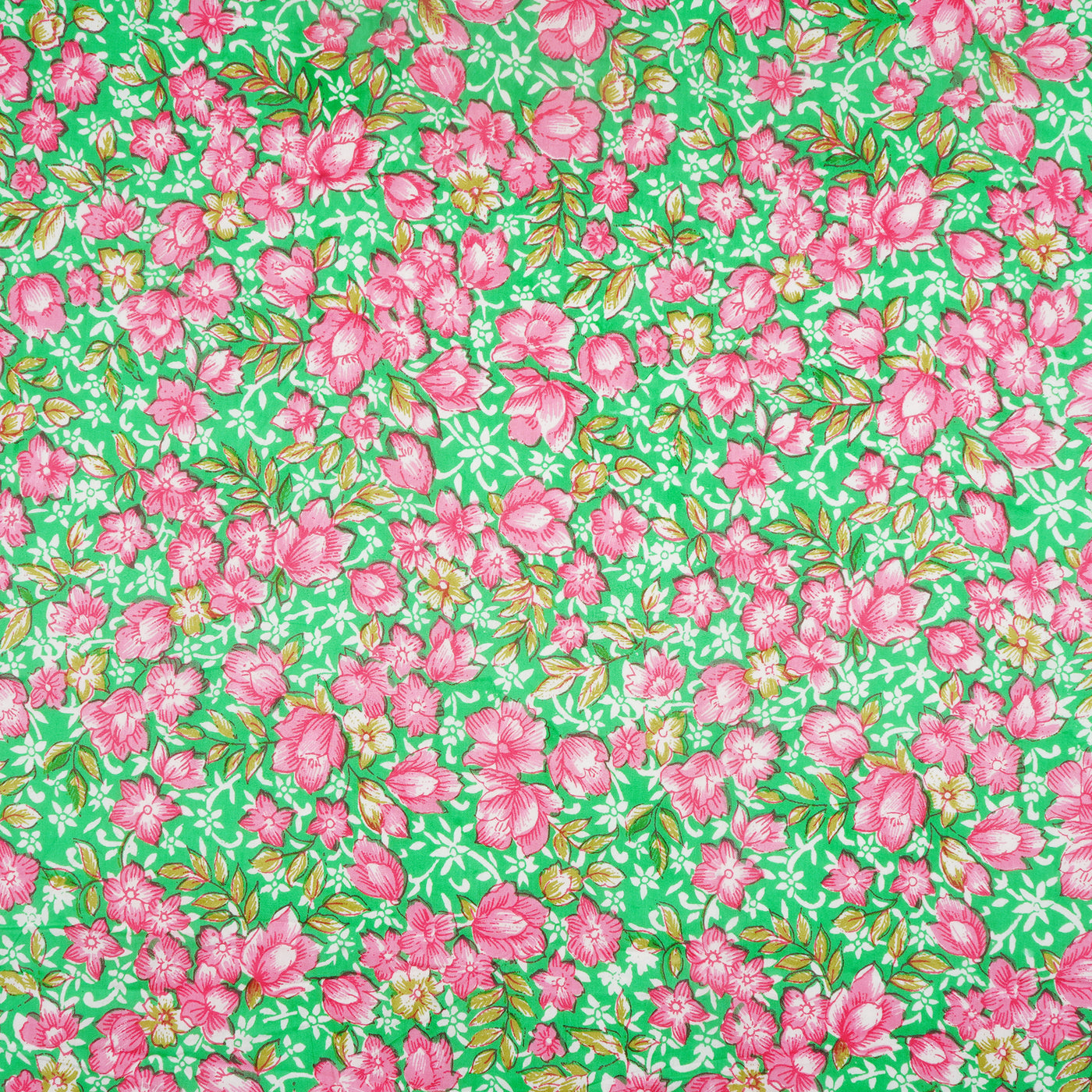 Light Green & Pink Pure Cotton Printed Unstitched Fabric