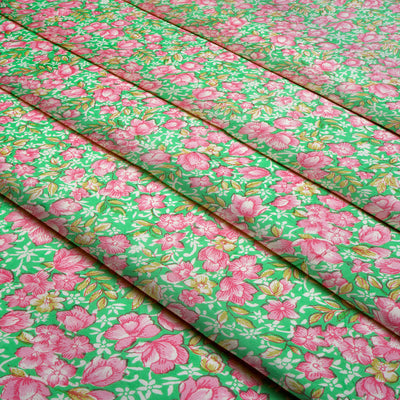 Light Green & Pink Pure Cotton Printed Unstitched Fabric