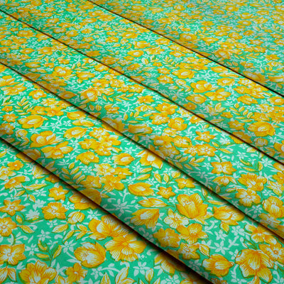 Light Green & Yellow Dyed and Printed Pure Cotton Unstitched Fabric Material