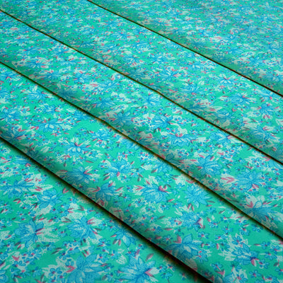 Turquoise & Sea Green Dyed and Printed Pure Cotton Unstitched Fabric Material