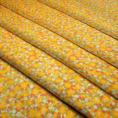 Yellow Floral Pure Cotton Printed Unstitched Fabric